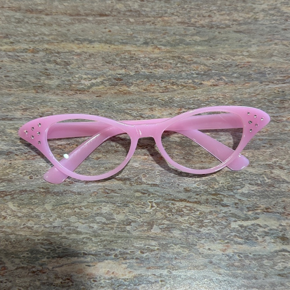 Pink Cat Eye Glasses with Rhinestones